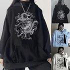 Женская толстовка с капюшоном Y2K, в готическом стиле, с принтом дракона, в стиле Харадзюку, винтажная уличная одежда большого размера, зима-осень, гранж