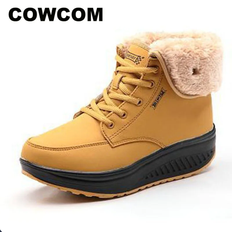 COWCOM/женские хлопковые ботинки на танкетке; зимние ботинки на нескользящей толстой подошве; теплая хлопковая обувь; женские кроссовки
