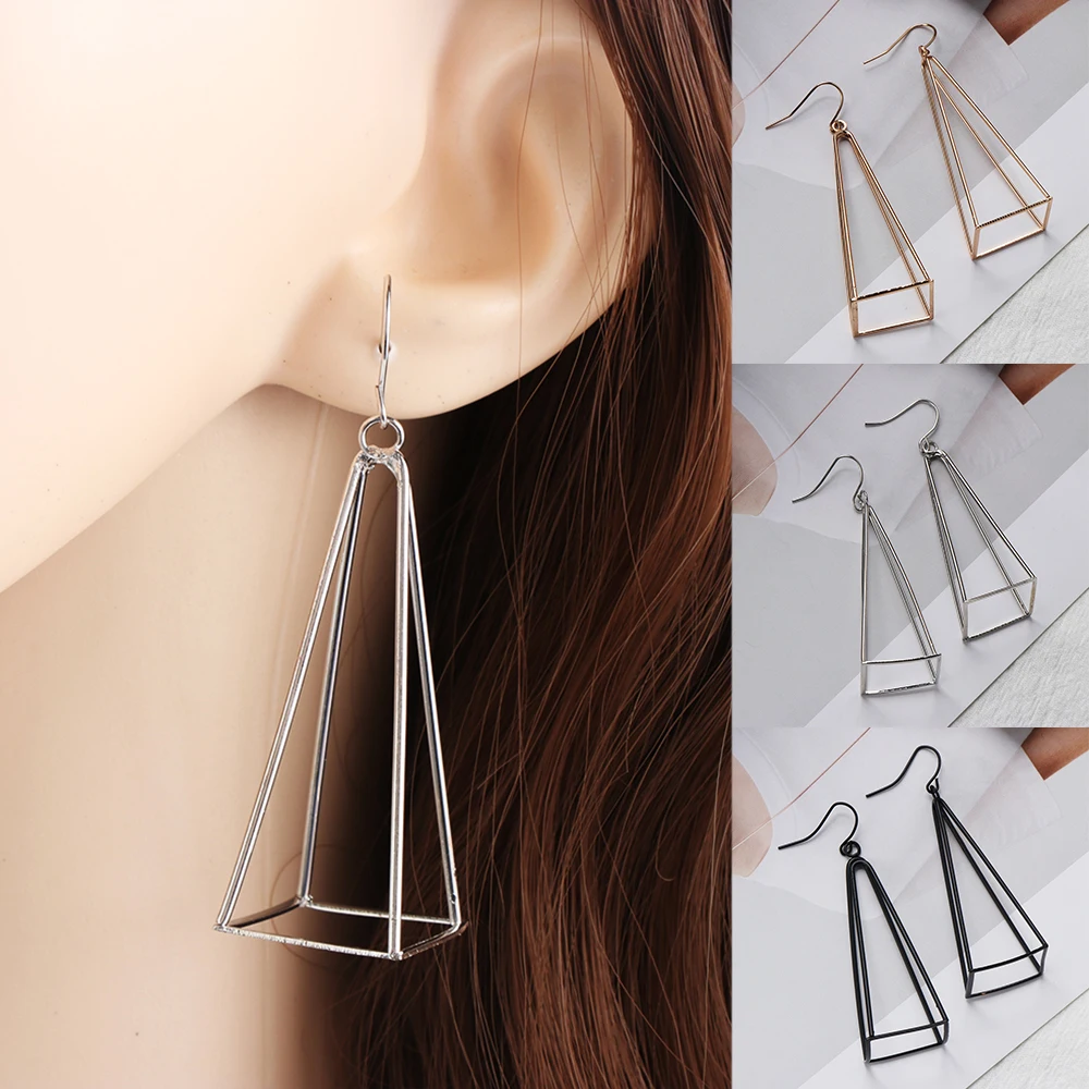 Геометрические серьги-подвески треугольные полые многоугольные серьги-гвоздики