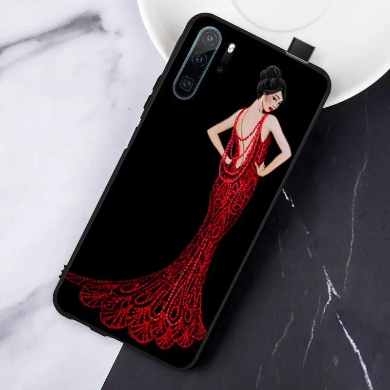 

Fashion girl dress red cover Phone Case For Huawei honor Mate P 10 20 30 40 Pro 10i 9 10 20 8 x Lite
