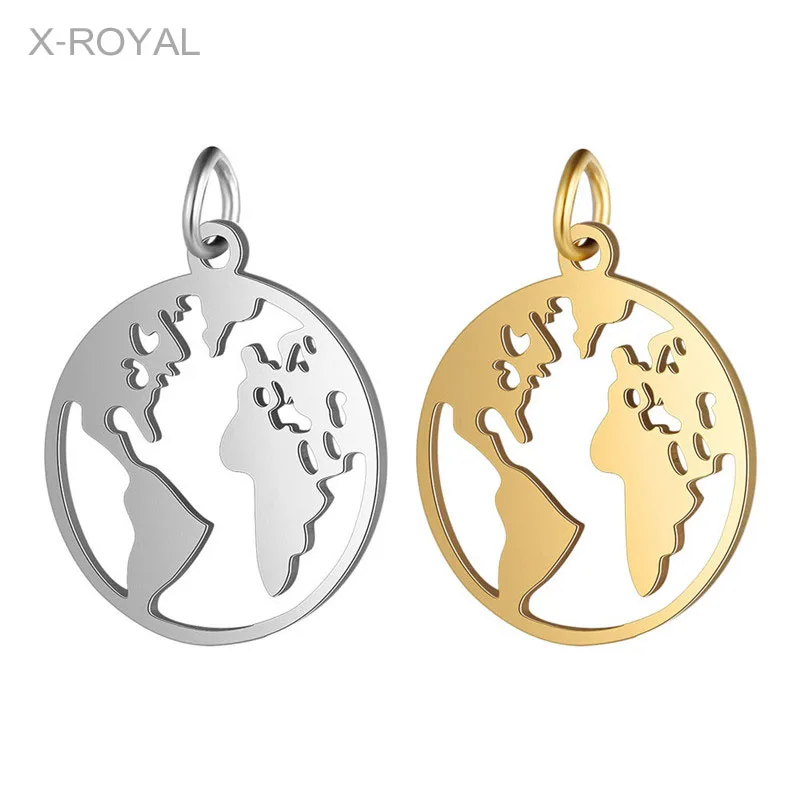 X ROYAL 5 шт./партия модная пустая карта мира круглая подвеска из нержавеющей стали