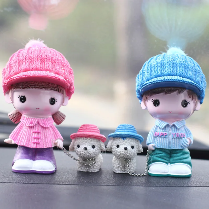 

Полимерная милая пара с подвесной собакой, кукла, подарок на день Святого Валентина, креативный домашний декор, автомобиль, Рождественское ...