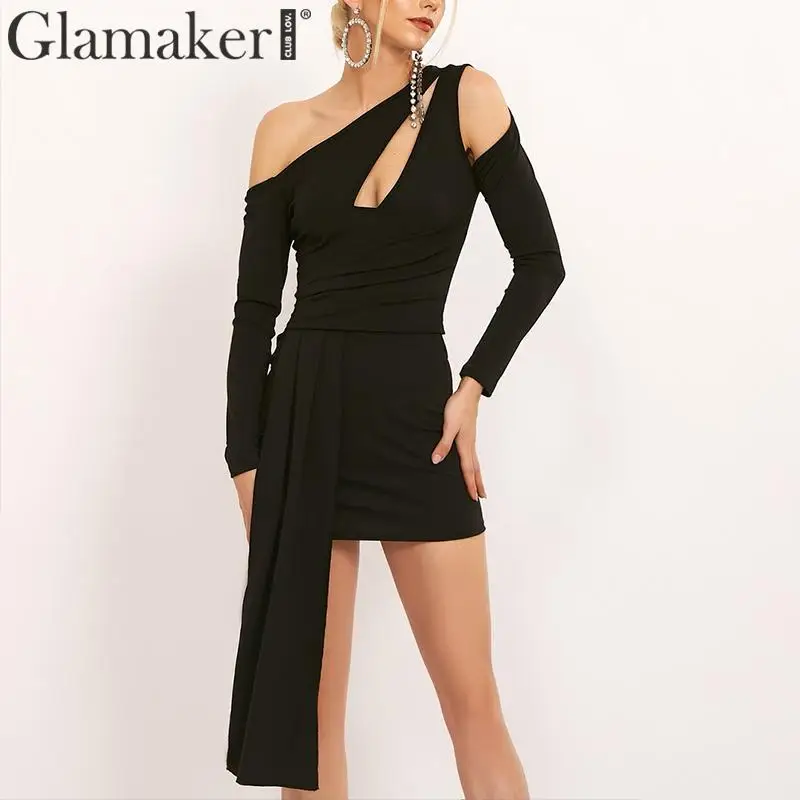 Женское Короткое облегающее платье Glamaker Черное мини-платье с открытыми плечами и