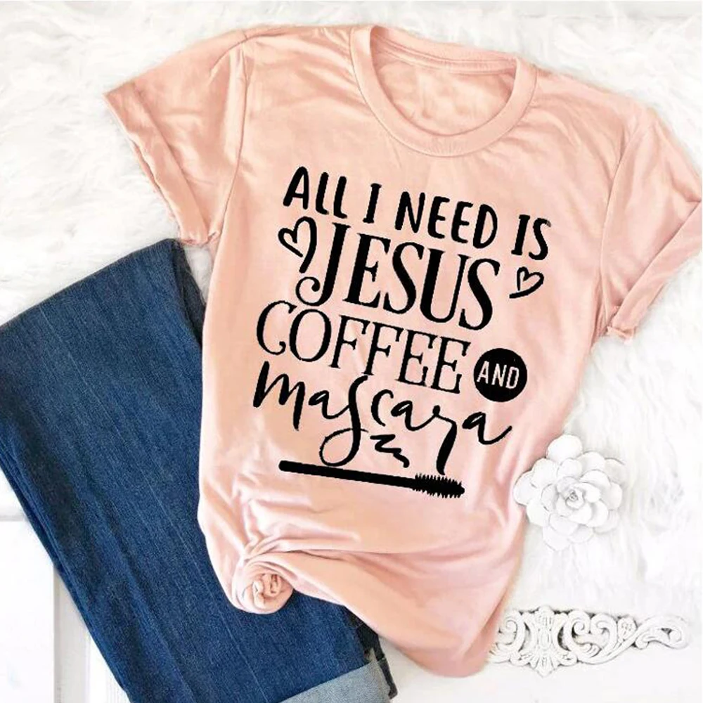 Все что мне нужно это Иисус кофе и тушь для ресниц футболка христианская религия