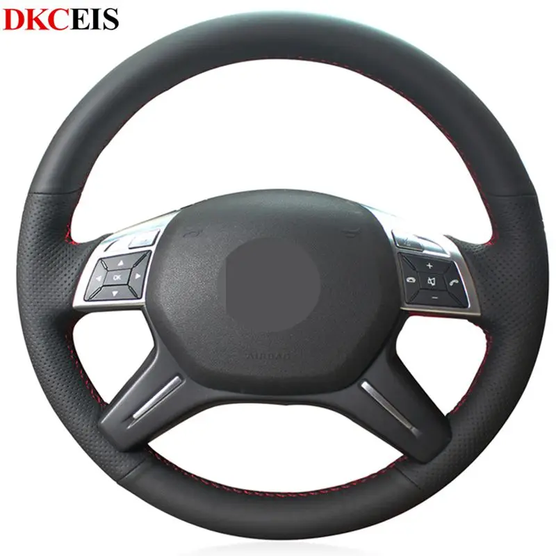 Рука сшитый черный мягкий из искусственной кожи чехол рулевого колеса