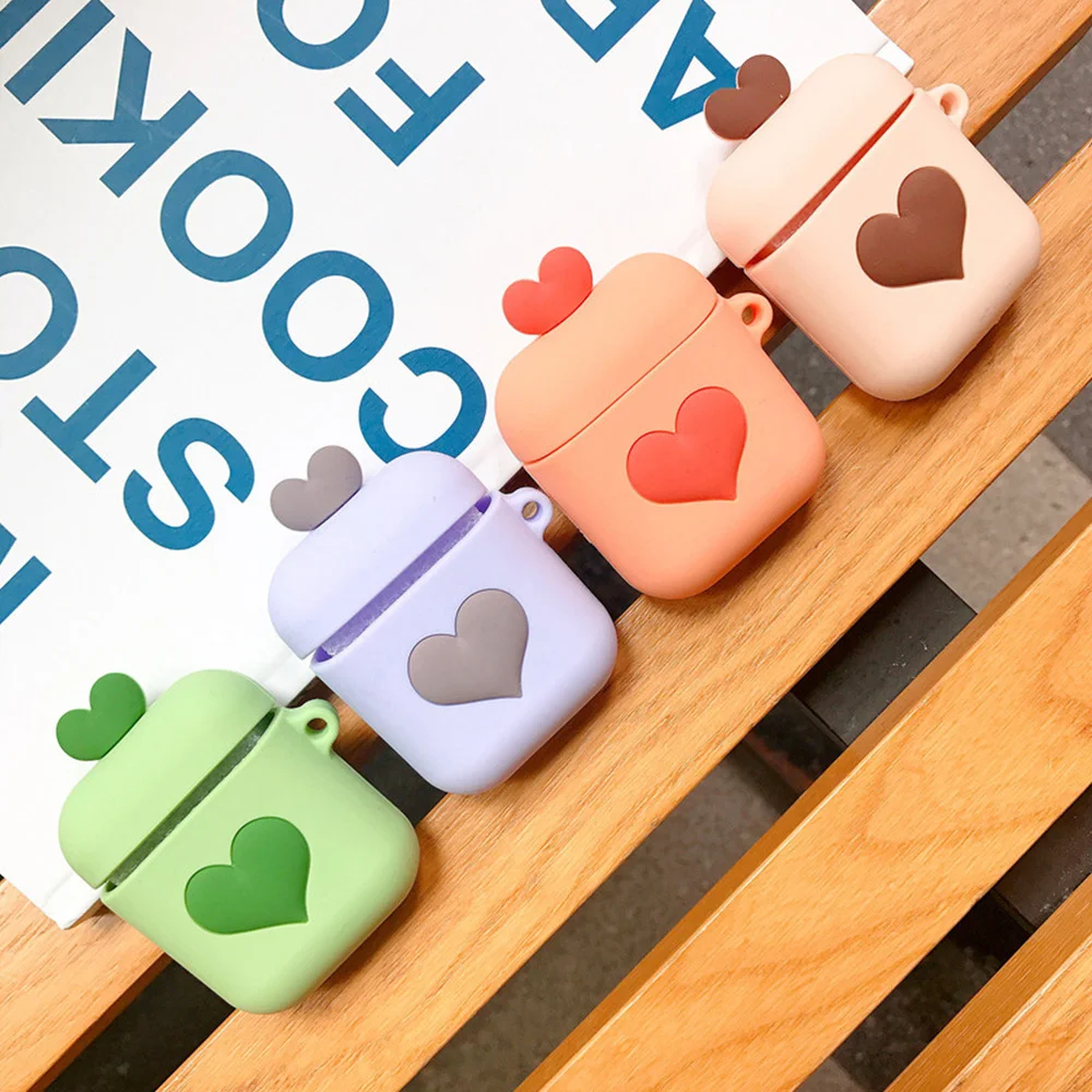 

Love Heart Silicone Protect Cover Wireless Earphone Case For Airpods (Purple)