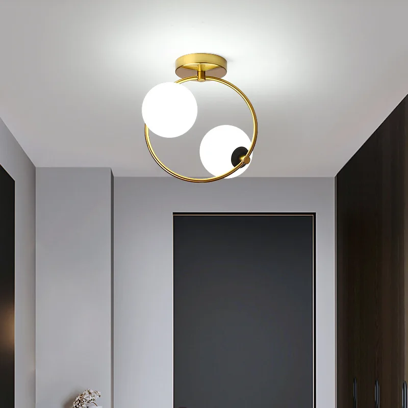 Nordic Golden Metal With Double Frosted Glass Shade G9 Led Bulb Ceiling Light For Household Aisle Light Hallway Light