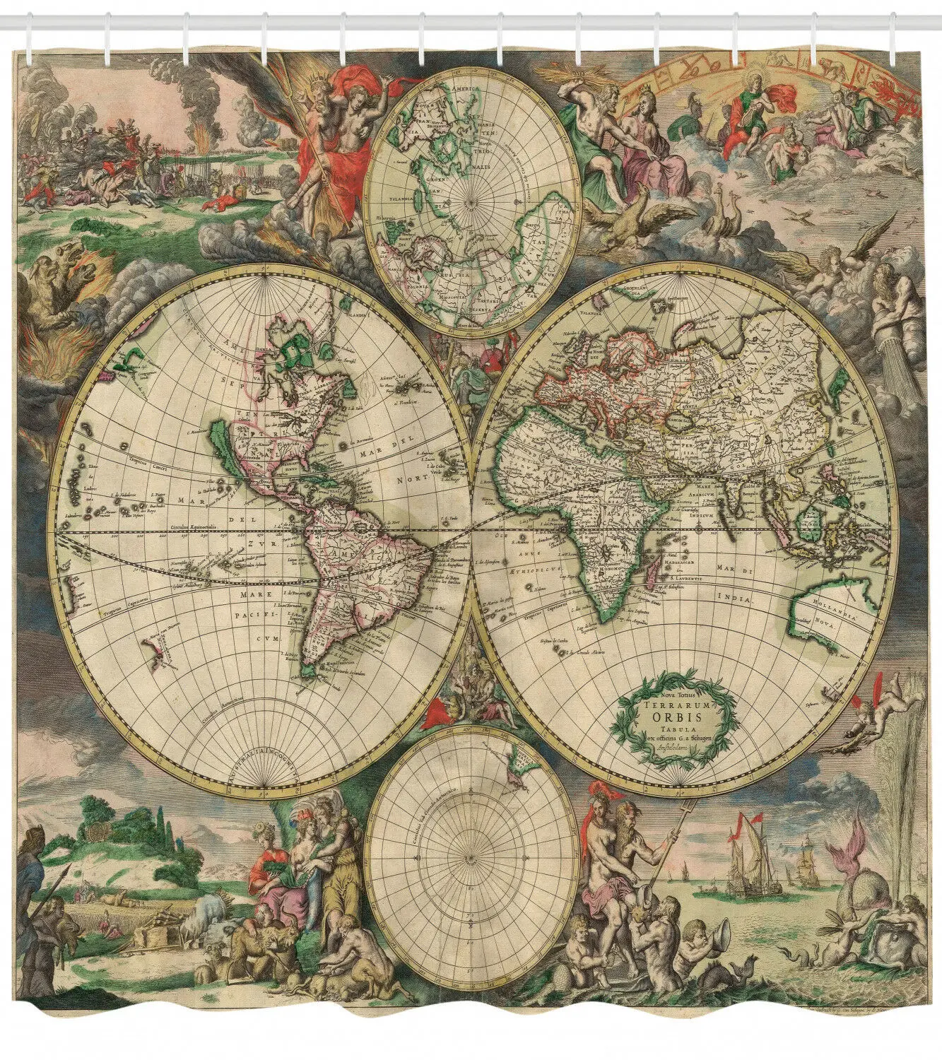 

World Map Shower Curtain Antique Vintage Art Print Custom