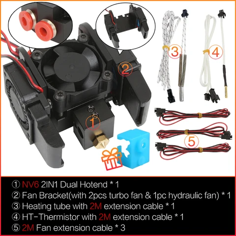 Двойной экструдер LERDGE, полностью металлический, Hotend Volcano E3D V6, комплект для 3D-принтера, вентилятор постоянного тока 12 В, 24 В, выходной экструдер 2 в 1, многоэкструзионный MK8 Ender 3