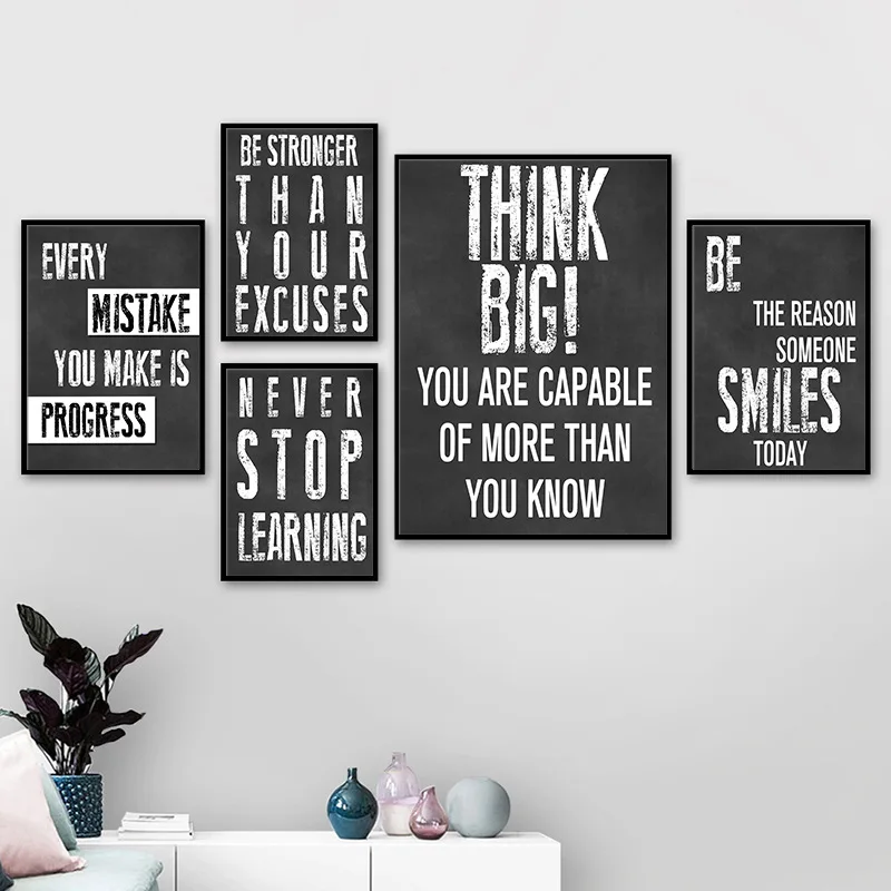 Черно-белый текст Цитата символ градиент буква девиз холст Скандинавская