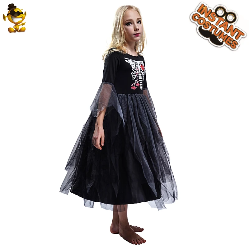 

Halloween Girl's Skeleton Dress Costume Kids Black Scary Skeleton Clothes Dress for Party Costumes