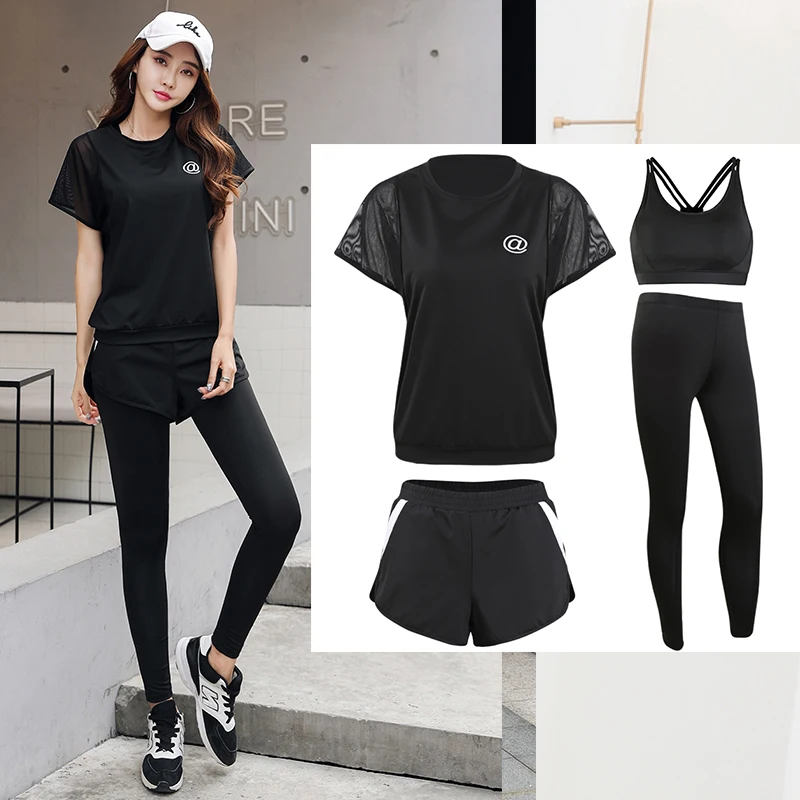 

Women 3/4PCS Yoga Set Gym Sports Bra Leggings Fitness Shorts Workout Ensemble Femme Cycling Running Breathable Short Sleeve
