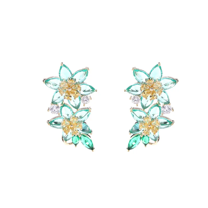 

Sparkling Green Pink Crystal Flower Earings For Women Birthday Party Gifts Jewelry, Engagement Dangle Earrings Girl Accessories