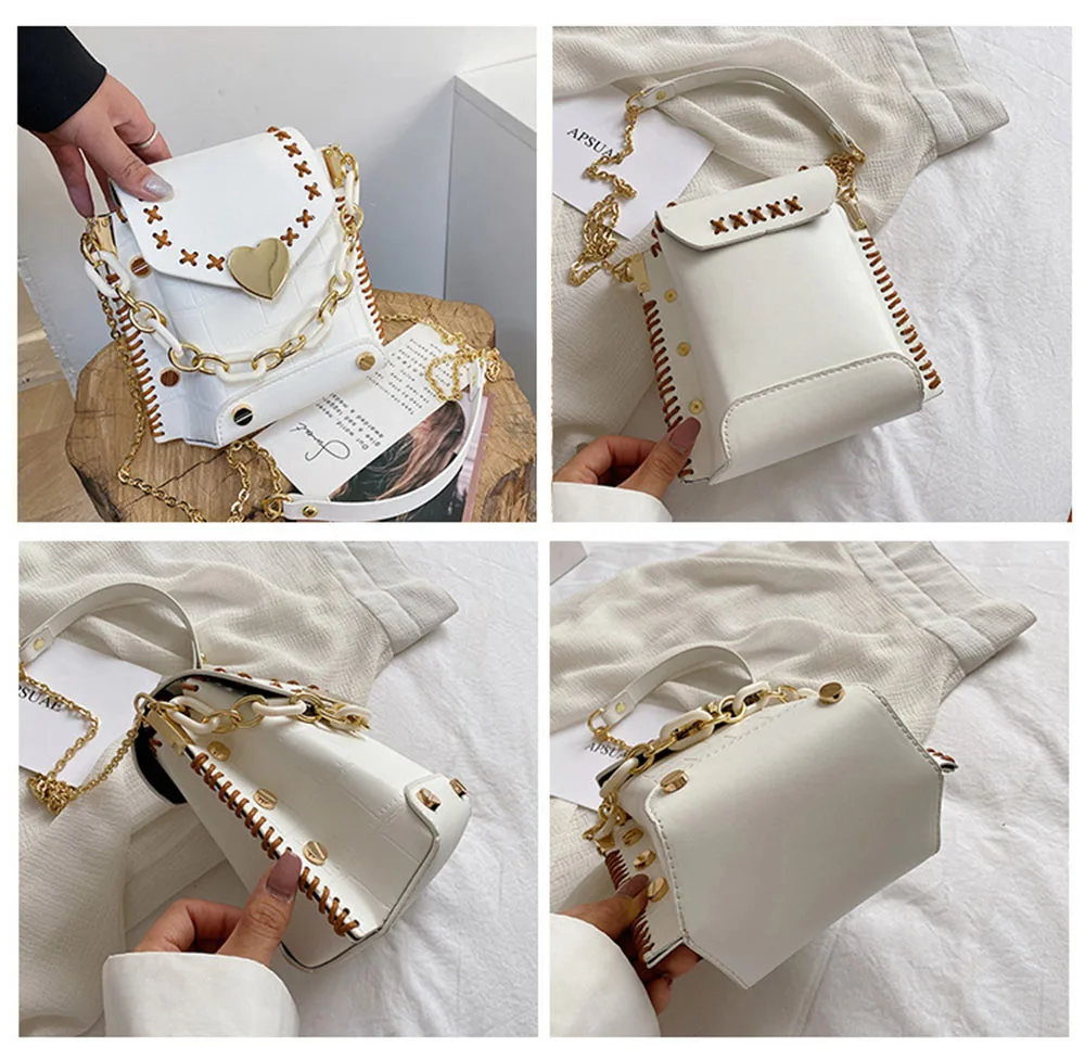 1 Set PU Leather Bag Heart Acrylic Handle PU Bag Handbag DIY Handmade Coin Purse Wallet Bag Backpack Christmas Gift