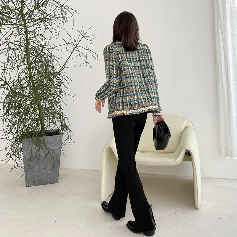Женская короткая твидовая куртка 2022 Зима Весна Новый элегантный круглый