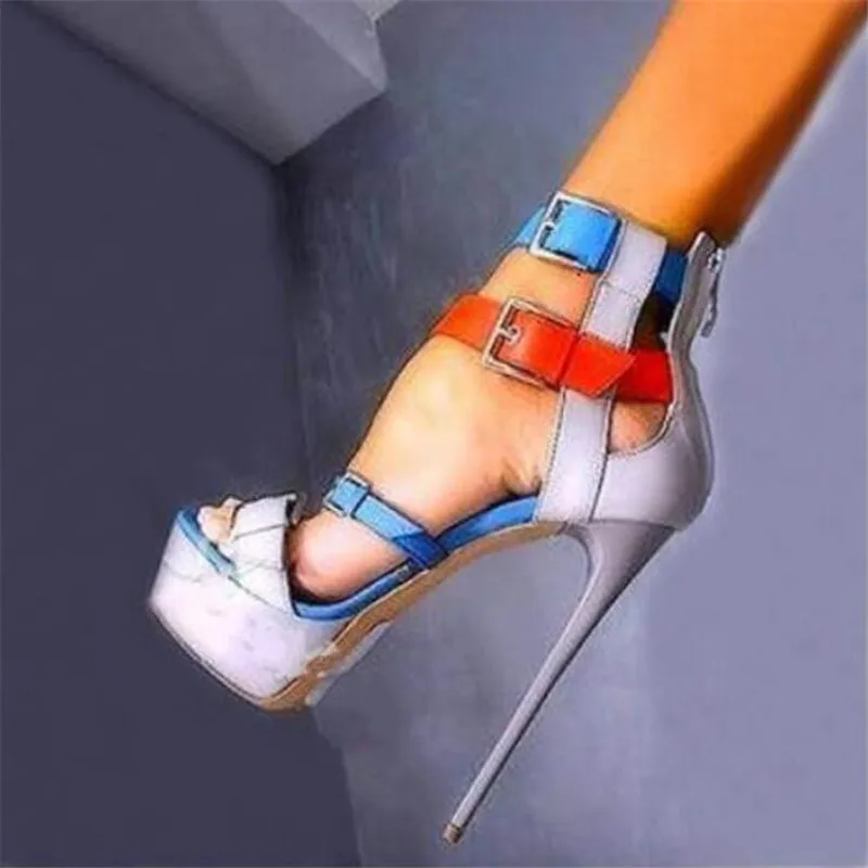 

Walking Show Artifact Model high-heeled Shoes Sandals 17cm Sexy European and American color matching Platform Hate Sky high-heel
