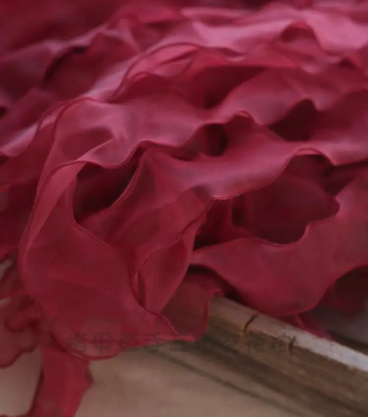 3 метра 5 см розовая бордовая вышивка органза кружевная отделка с оборками