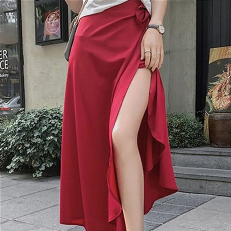 

Summer Skirts Womens 2021 New High Waist Side Tie Beach Casual Wrap Skirt Female Solid Elegant Midi Skirt Woman Clothes
