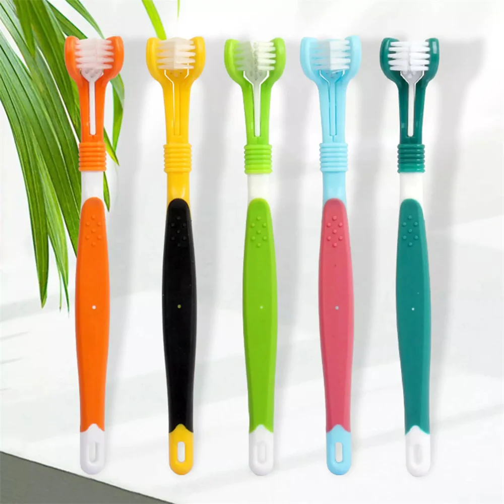 

Dog Accessories 1pc Pet Toothbrush Three Sided Multi-angle Cleaning Plastic Dog Stuff Soft Bristle Supplies Oral Care