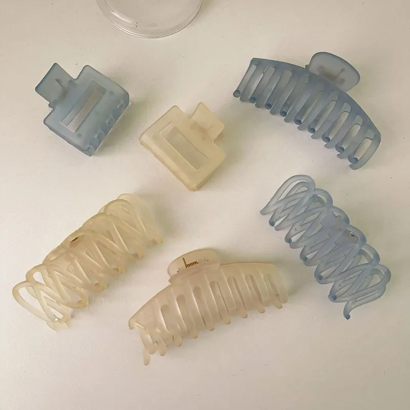 

Transparent Frosted Geometric Barrettes Korean Ins Style Elegant Hair Accessories Trendy Simplicity Blue and White Hair Claws