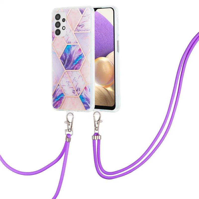 

Marble IMD phone case For Samsung A32 A52 A72 A42 5G A12 A21S A51 A71 M31 M51 A11 M11 A31 A50 A30 A20 lanyard diagonal bag