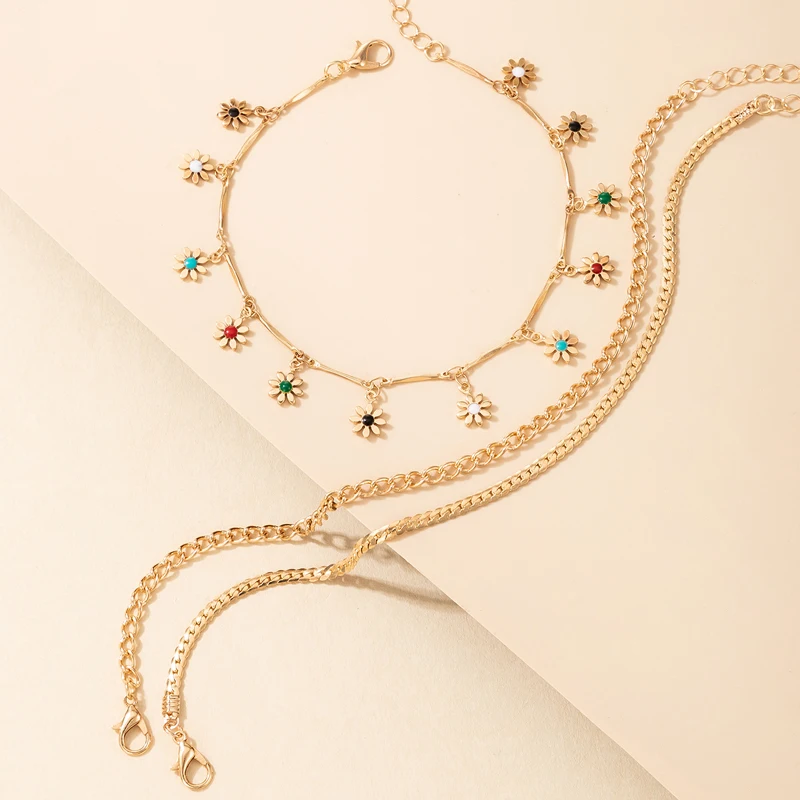 

Tocona Charming Colorful Flowers Tassel Anklets for Women Gold Color Alloy Metal Barefoot Sandals Adjustable Foot Chain 17142