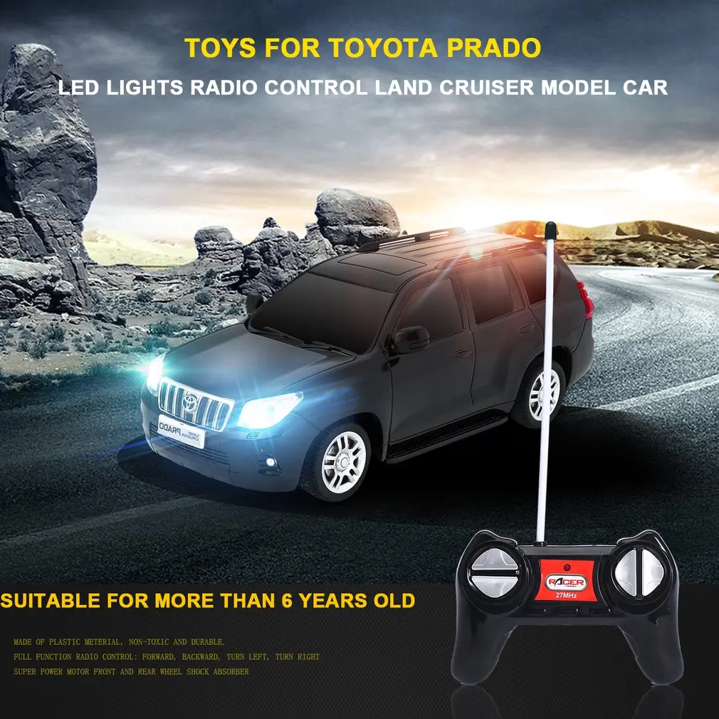 Kid Toys 1:24 Scale LED Lights Radio Control Land Cruiser Model Car for Toyota Prado RC Shock Absorber |