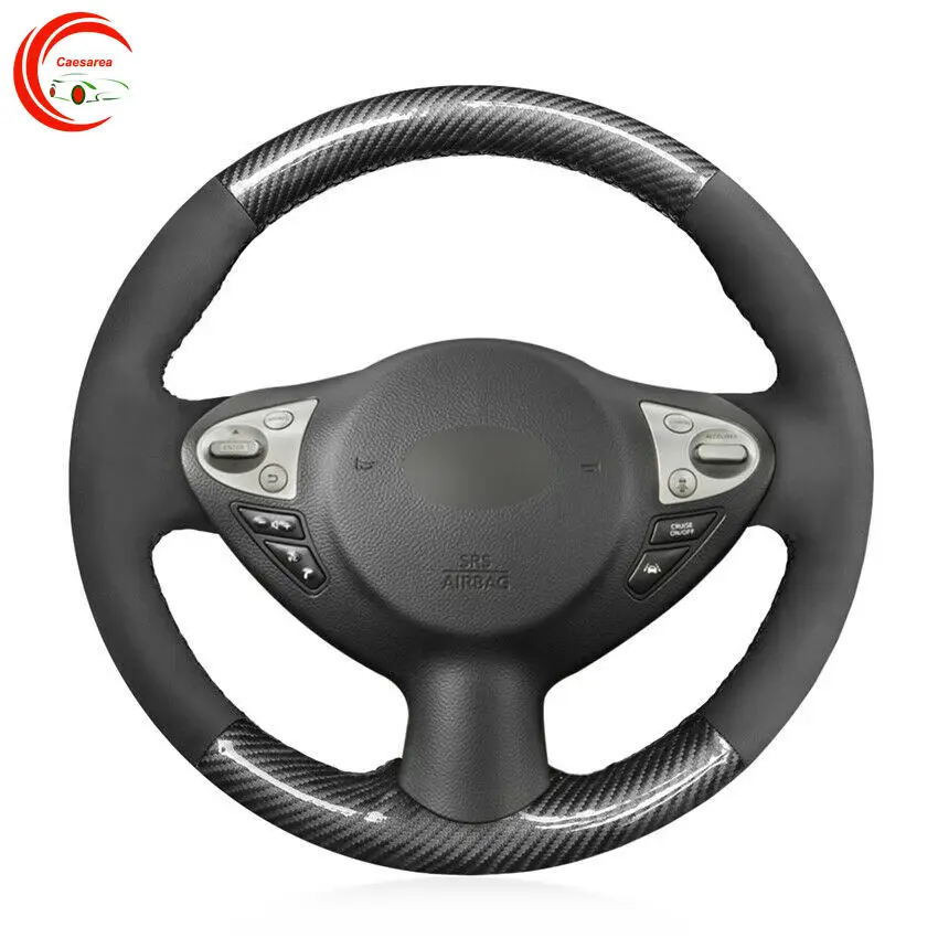 

For Infiniti FX35 FX37 FX50 Car Steering Wheel Cover Black Suede PU Carbon Fiber