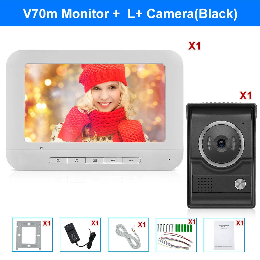 V70M with L Black 7 дюймов TFT видео дверной звонок Домофон Системы видео-телефон двери 700TVL открытый Камера дверной звонок ИК Ночное видение Цвет монитор - Цвет: V70M with L Black