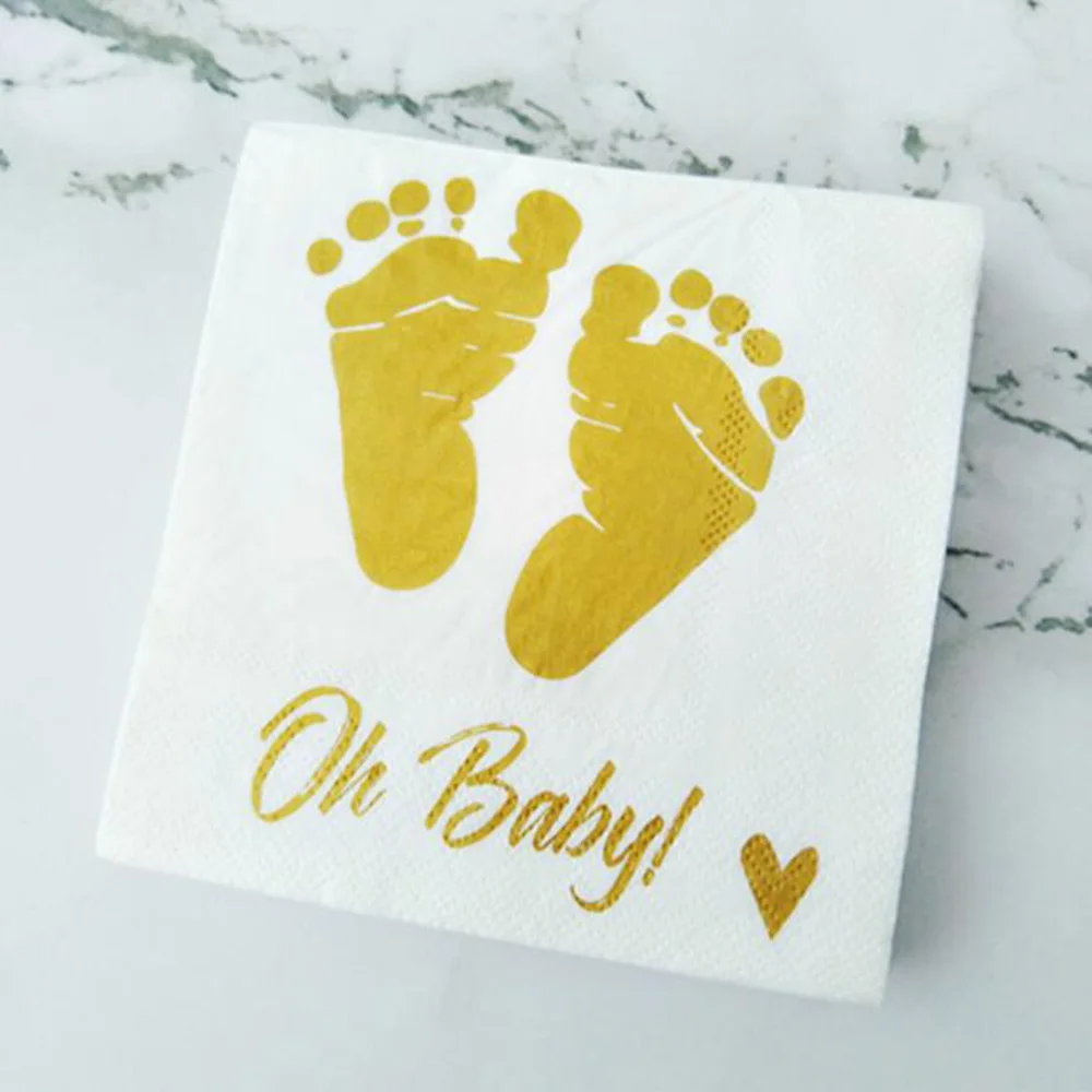 3 слойные одноразовые салфетки Oh Baby с золотым ножком детские праздничные