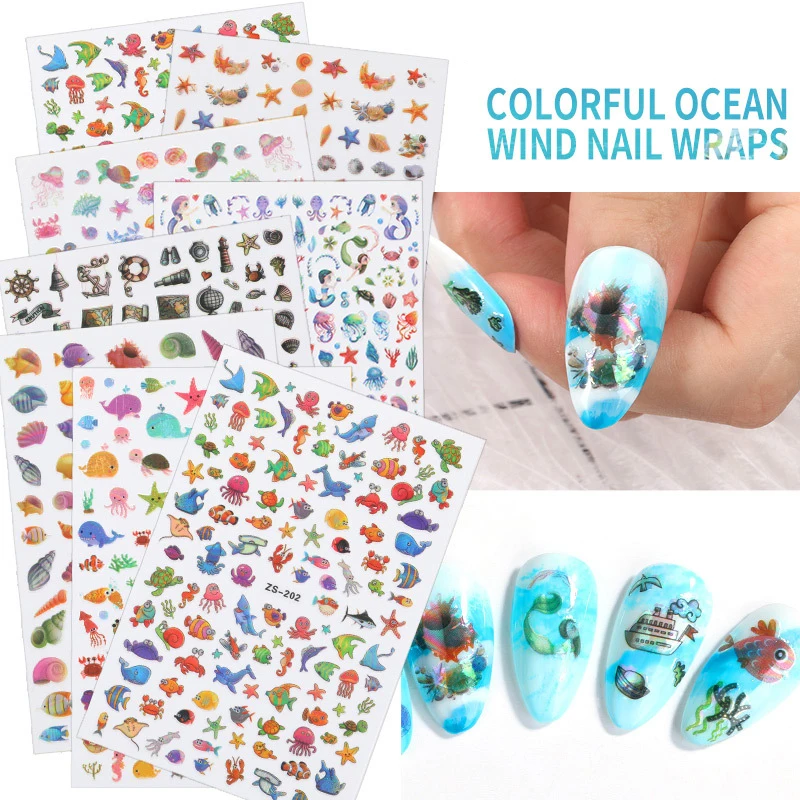 

1 Sheet 3D Colorful Marine Animal Stickers Cartoon Children Nail Art Stickers