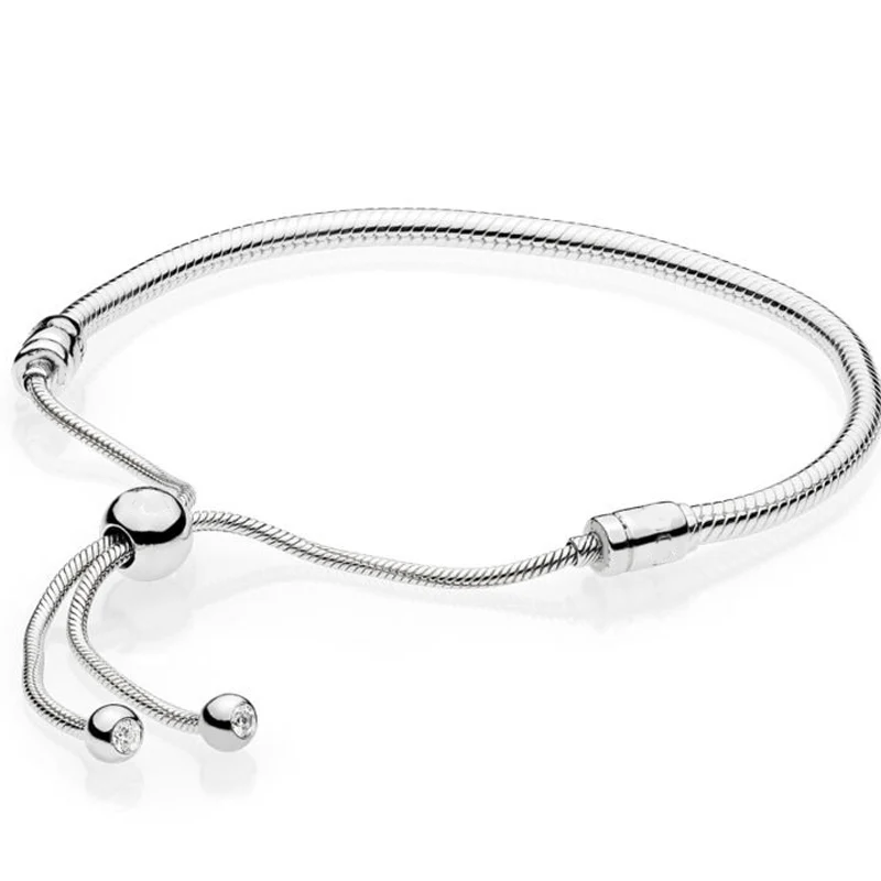 

925 Sterling Silver Bracelet Moments Sliding Clasp Adjust pandoraBracelet Bangle Fit Women Bead Charm Diy Europe Jewelry
