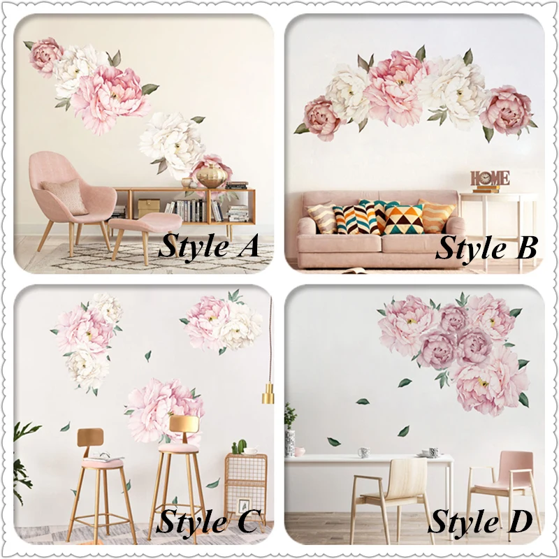 Бесплатная доставка наклейки на стену с цветами пиона 4 вида стилей Смешанные