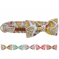 pizza cotton fabric dog collar and leash set with bow tie for big and small dog metal buckle pet accessories