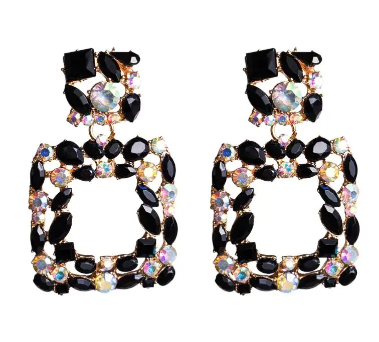 Style 2 Black KMVEXO многоцветные трапециевидные кристалл AB Висячие серьги для женщин женские длинные геометрические серьги Свадебные украшения - Окраска металла: Style 2 Black