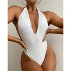Новинка 2021, купальник vigoкейси с лямкой на шее, женский сексуальный слитный купальник с глубоким V-образным вырезом, Женский монокини с открытой спиной, купальный костюм с высоким вырезом, пляжная одежда