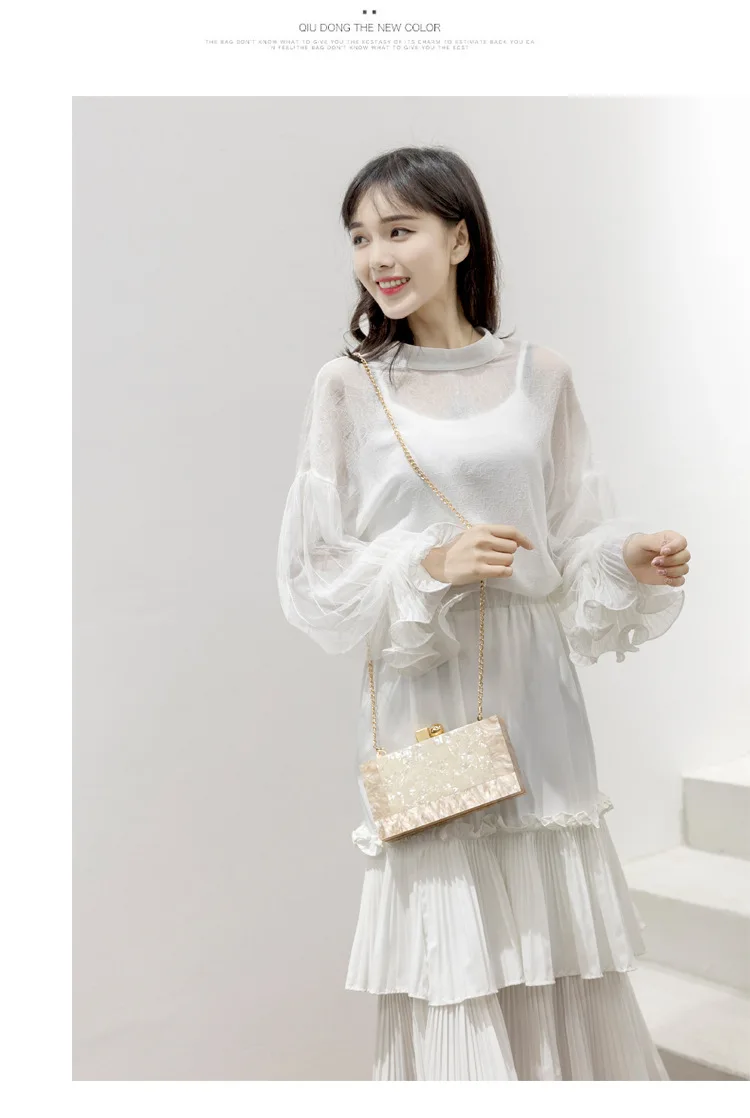 

Women's Bag 2021 New Sweet Lady Ice Crackle Acrylic Dinner Bag Personalized One Shoulder Messenger Chain Box Bag Make Up Bags