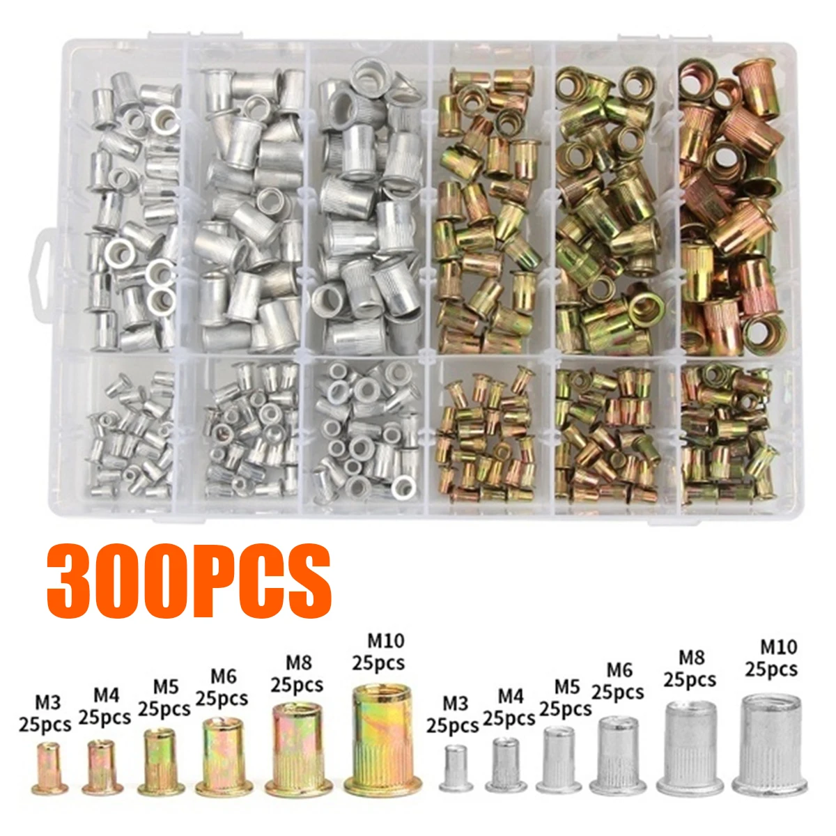 300 шт. оцинкованные клеевые гайки набор для шторки Резьбовая вставка гайка