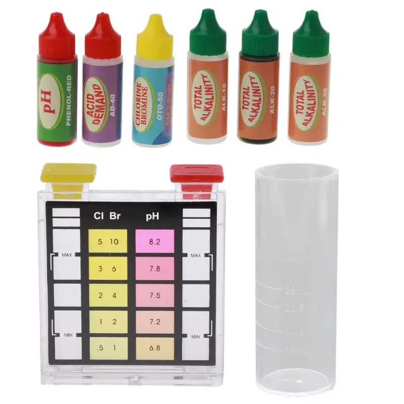 5-Way Test Kit Pool Swimming Spa Water Chemical Case for Chlorine Ph Bromine Alkalinit Acid Demand | Инструменты