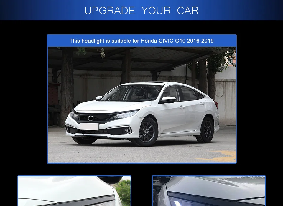 Головной фонарь для Honda CIVIC X G10- фары Противотуманные фары Дневные ходовые огни DRL H7 светодиодный Биксеноновая лампа автомобильные аксессуары