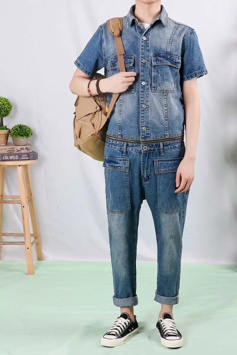 

American Retro Denim Jumpsuit Male Detachable One-piece Brand Fashion Suit Men Jeans Men And Women High Quality Denim Overalls