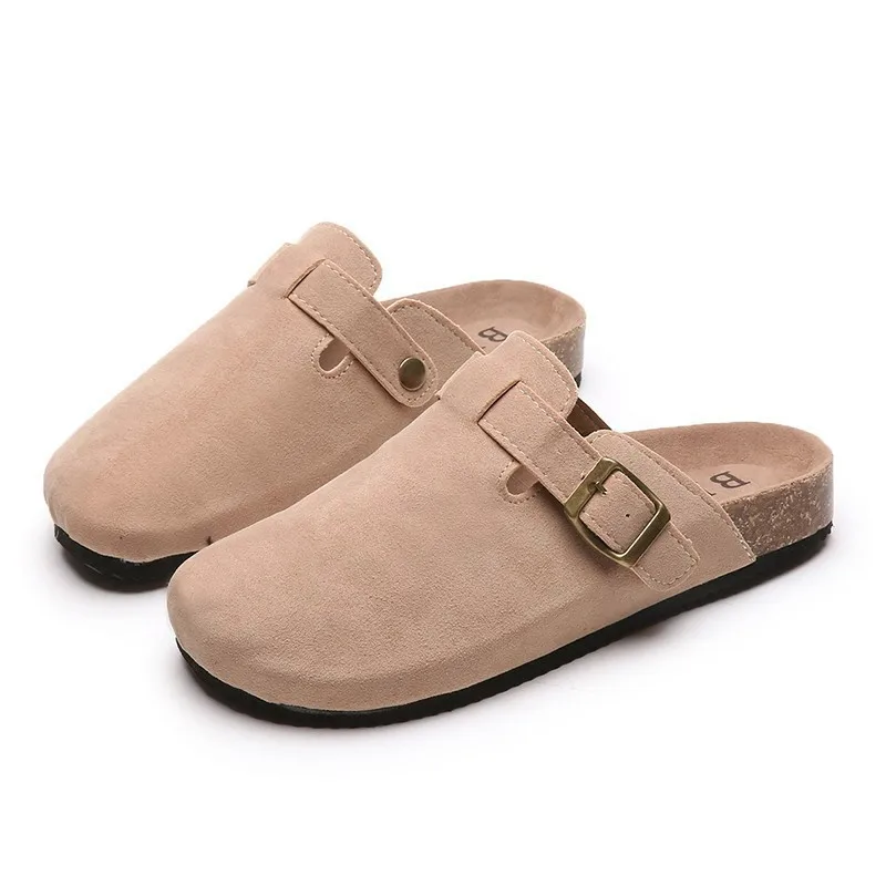 

2021 Spring Summer Cork Slippers Casual Women Buckle Nubuck Leather Outside Slide Slip On Shoes Causal Outdoor Baotou Footwear