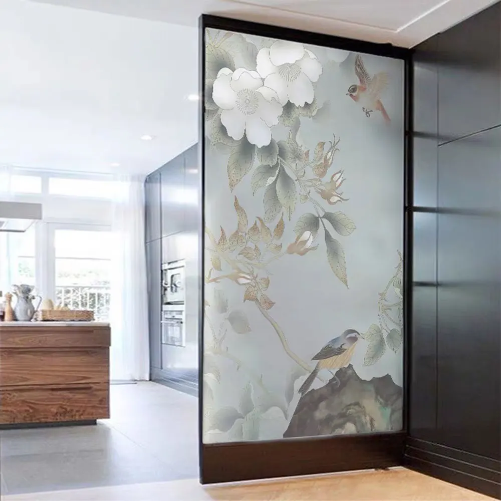 

Bird Decorative Film Flower Painting Window Sticker Stained Static Glass Film Privacy Kitchen Bathroom Door Custom Home Decor
