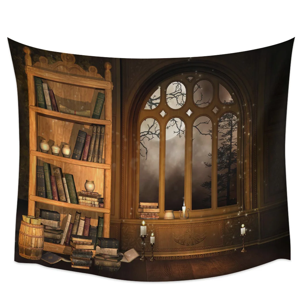 Коричневый книжный шкаф в стиле ретро гобелен настенный подвесной Мандала