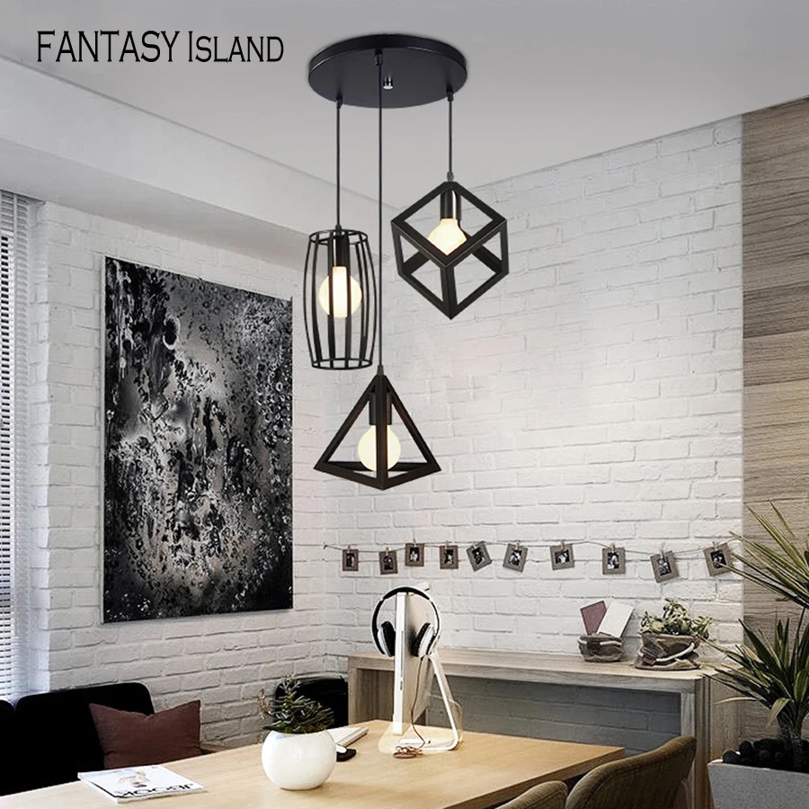 

Nordic Pendant Lights Iron Minimalist Loft Cage Pyramid Pendant Lamp Modern Industrial Metal Hanging Lamp Parlor E26 E27 LED NEW