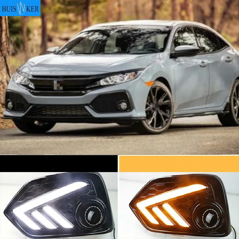

2PCS For Honda CIVIC hatchback 2016 2017 2018 2019 Daytime Running Light LED DRL fog lamp Driving lights Yellow Turn Signal Lamp