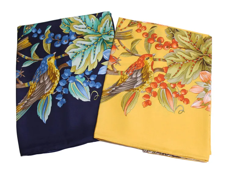 

KMS New silk twill scarf large square scarf pure mulberry silk floral print scarf shawl silk scarf 140*140cm/100g