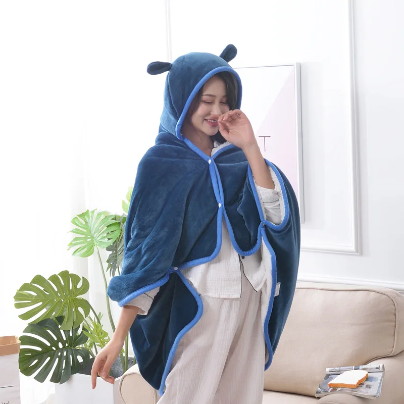 Новое удобное фланелевое одеяло с капюшоном двойное ягненком покрывало для