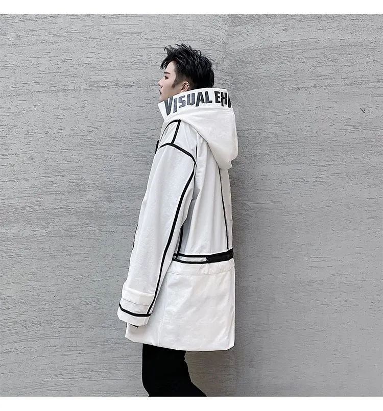 

Male Hip Hop Jacket Couple Windbreaker Coat Outerwear Men Women Streetwear 2 Ways Wear Casual Loose Long Style Hooded Trenchcoat