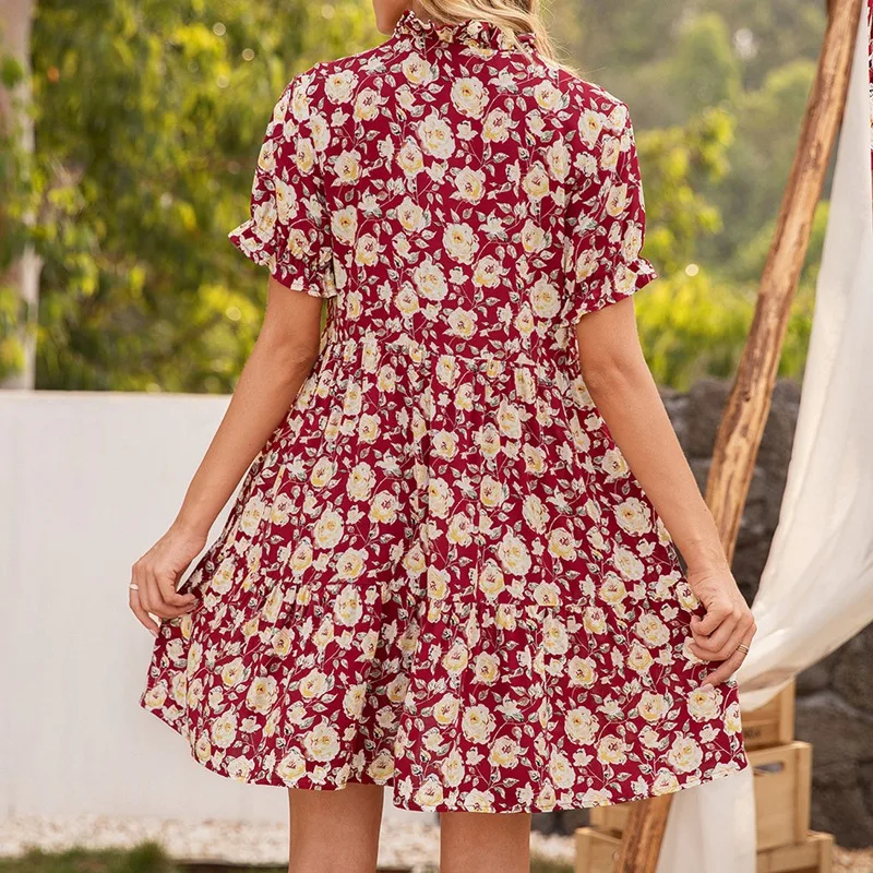 

Fashion New European and American Women's Floral Printed Short Sleeve Dress